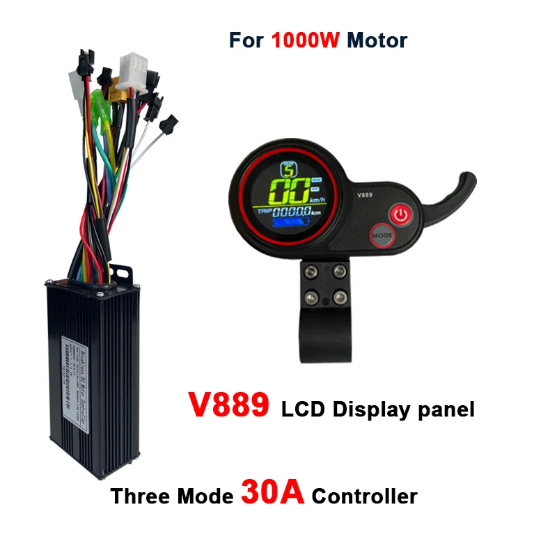 

Панель дисплея велосипеда V889, ЖК-дисплей, три режима, 30 А, синусоидальный контроллер, вилка SM, 24 В/36 В/48 В, аксессуар для ремонта велосипеда