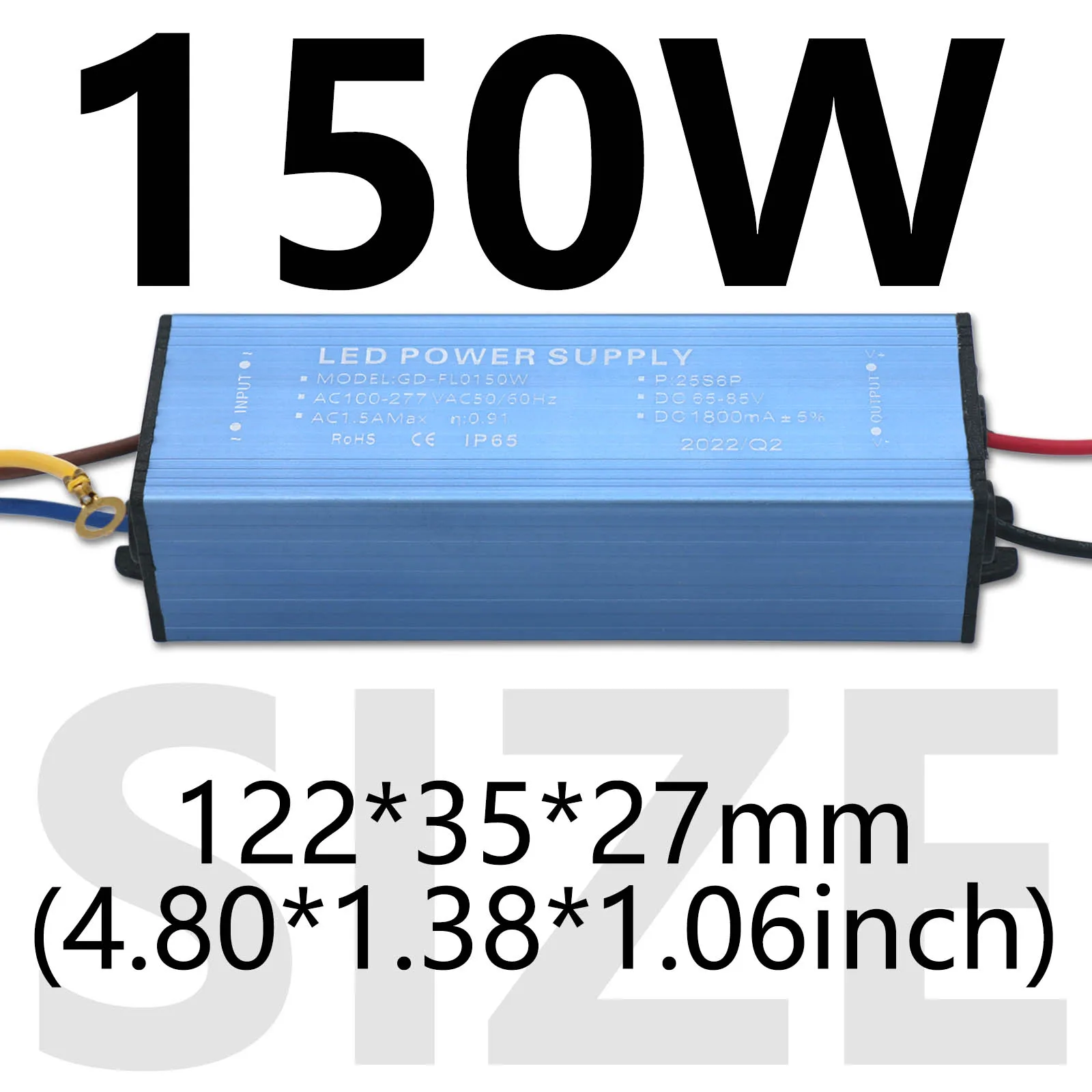 Imagem -02 - Driver de Lâmpada Led Ac100265v Transformadores de Iluminação para Luz Externa Dc6585v Unidade de Fonte de Alimentação Ip65 Diy Alta Qualidade 150w 1800ma