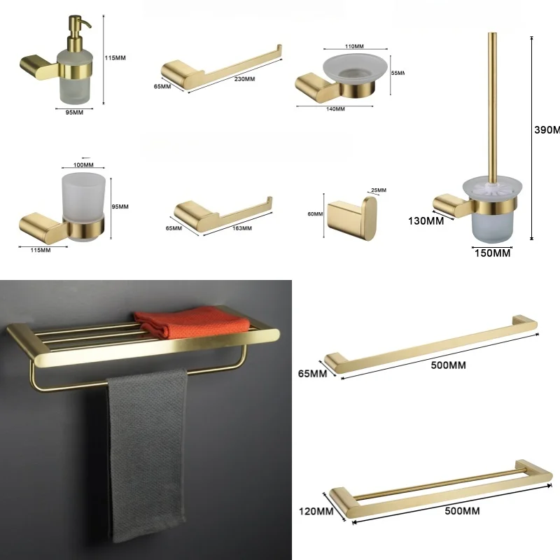 

Brushed Gold Bathroom Accessories Set Toilet Brush Holder Toilet Paper Holder Towel Bar Rail Rack Hanger Hook Soap Dish Hardware