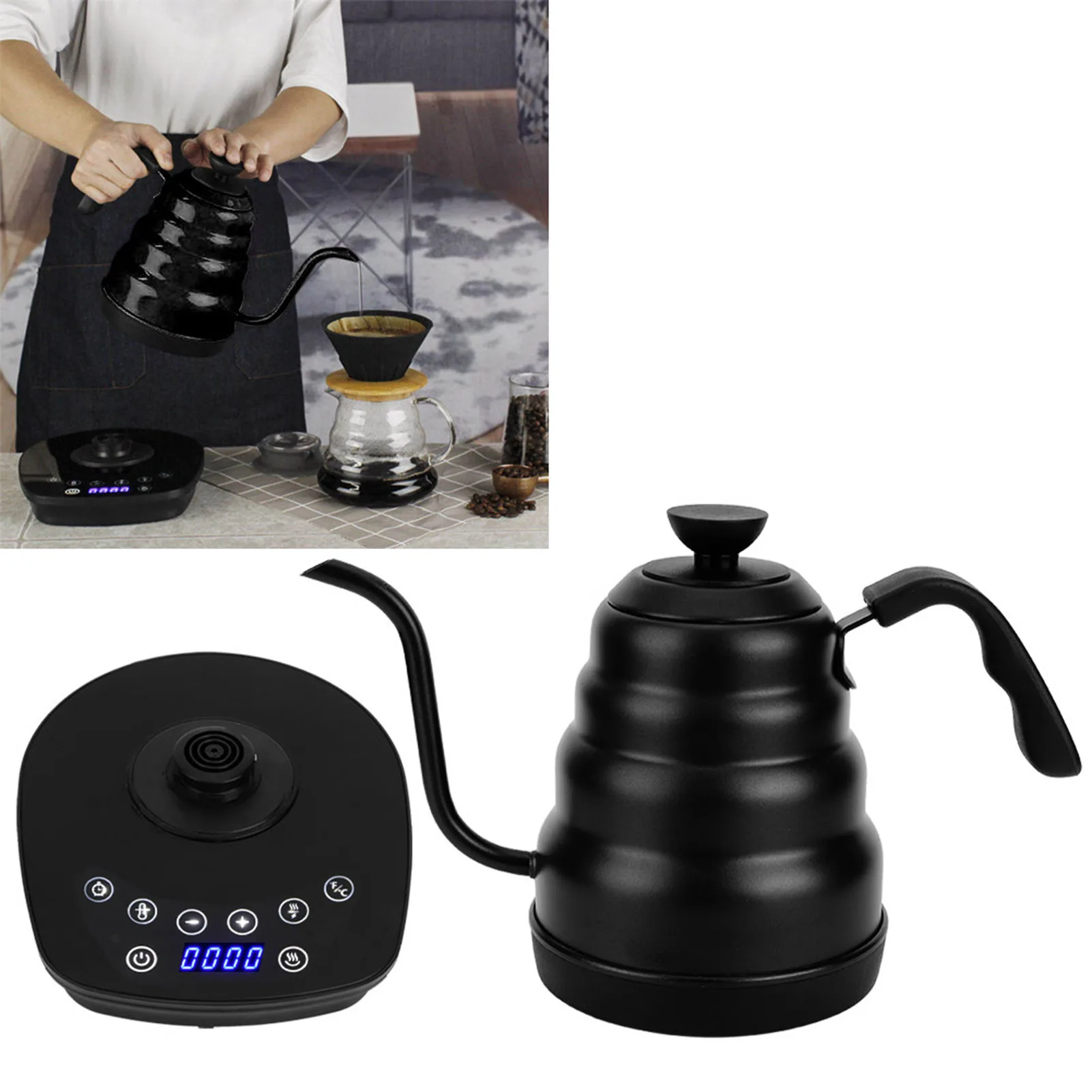 Ketel Listrik Gooseneck Hitam Dengan Layar LCD Kontrol Suhu Presisi Untuk Menyeduh Kopi Teh