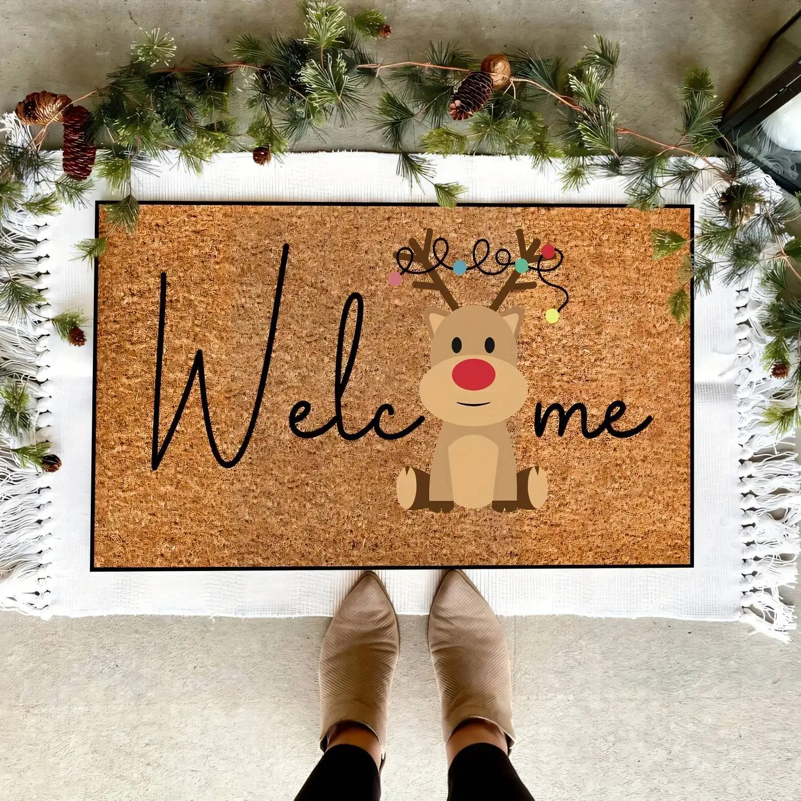 

Welcome Deer Door Christmas Winter Floor Mat For Porch Front Non Slip Doormat Indoor Entrance Home Decor