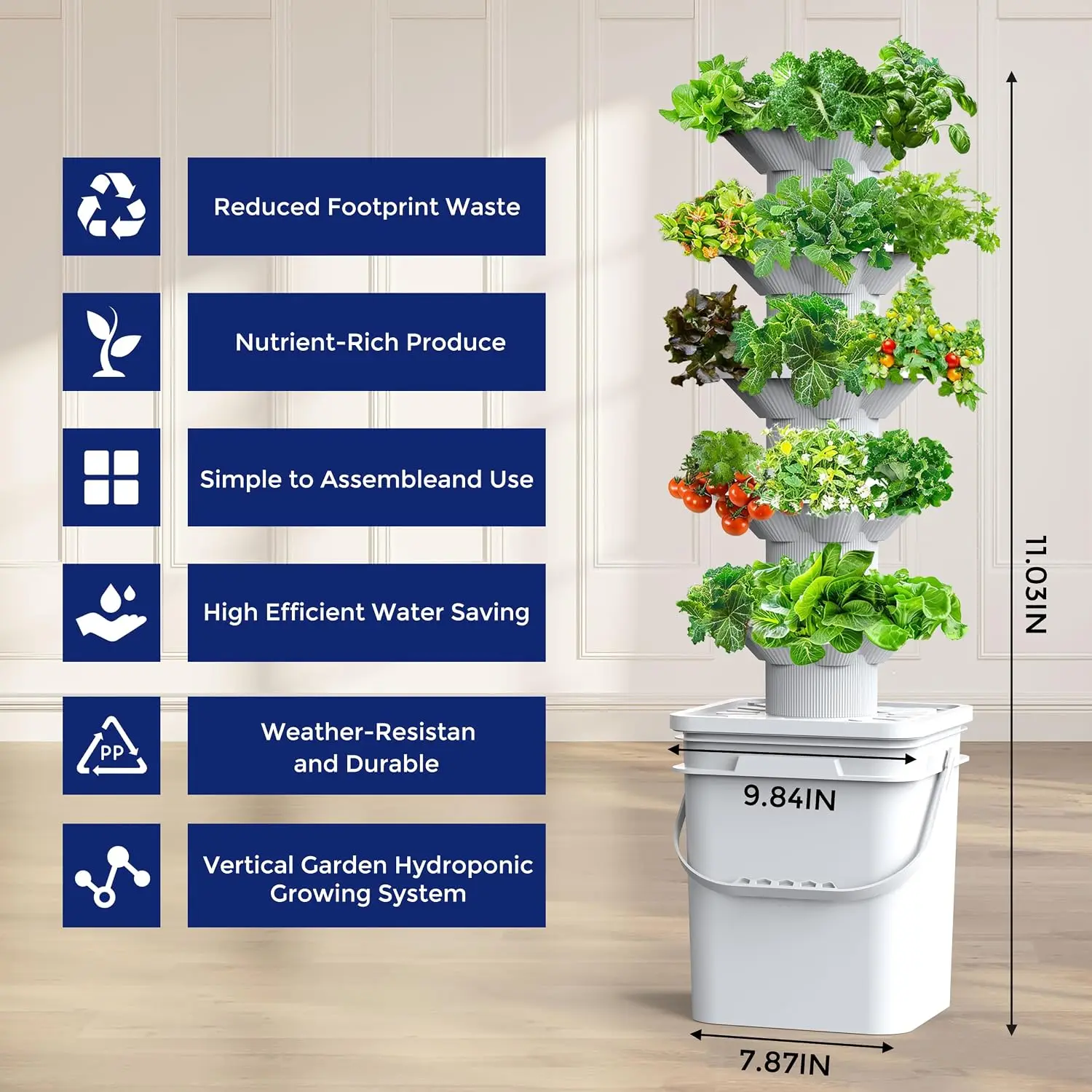 Hydroponics Growing System Kit 5 Layer Hydroponic Tower 30 Planting Holes Space Saving Vertical Gardening System Suitable Indoor