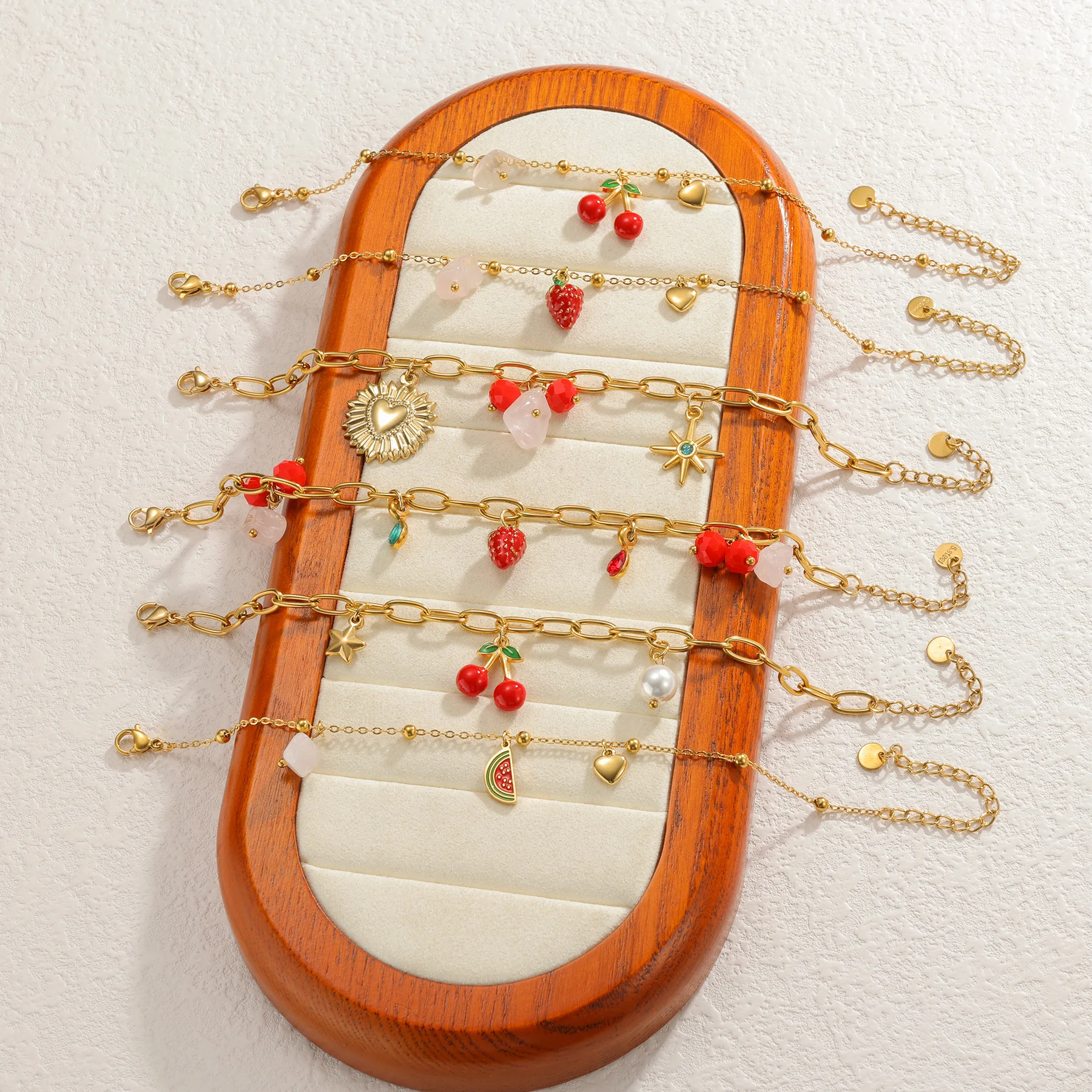 Kissmoon-pulsera accesorio multielemento de cereza y fruta para mujer, pulsera de acero inoxidable de Color dorado, regalo de joyería para fiesta de cumpleaños