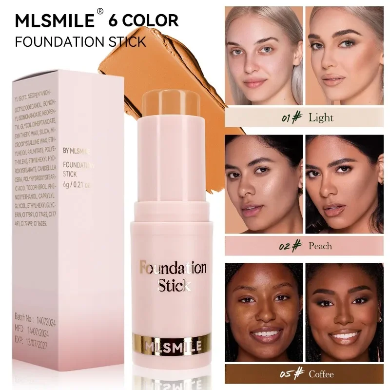 Face Makeup Stick Foundation Cream 6 Color Moisturizing Full Coverage Dark Skin Tone Natural Matte Concealer Professional Makeup