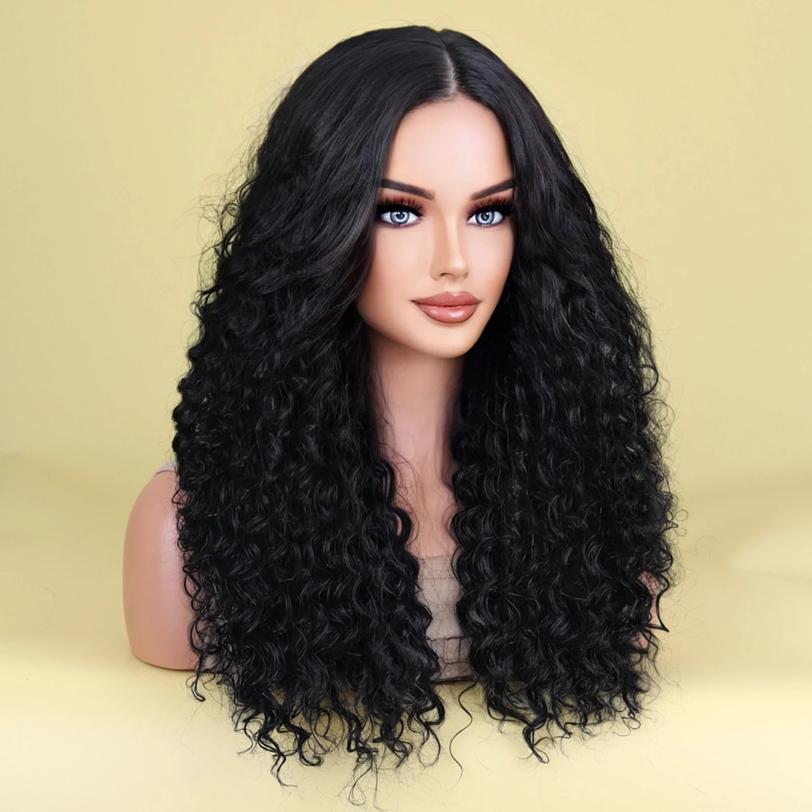 26inch Women's Black Long Curly Wig Soft Breathable Chemical Fiber Silk Wig for Parties Weddings Dating