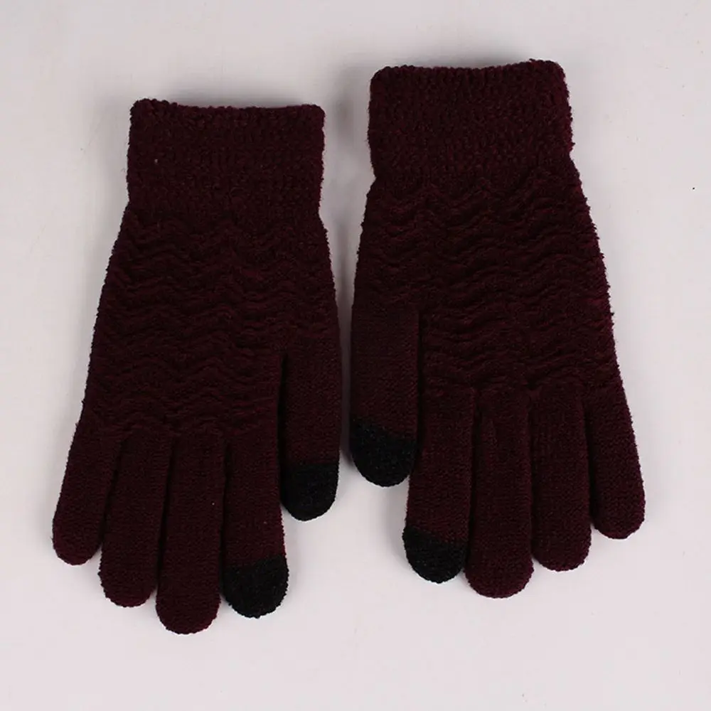 Cold Proof Autumn Winter Knitted Gloves Thickened Windproof Full Finger Gloves Thermal Thick Snow Gloves Warm Mitten Work Office