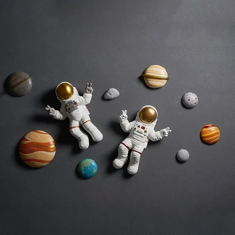 Modern Planet Astronaut Resin Wall Mural Acccessories Home Kid's Room Wall Decoration Items Space Museum Wall Sticker Crafts