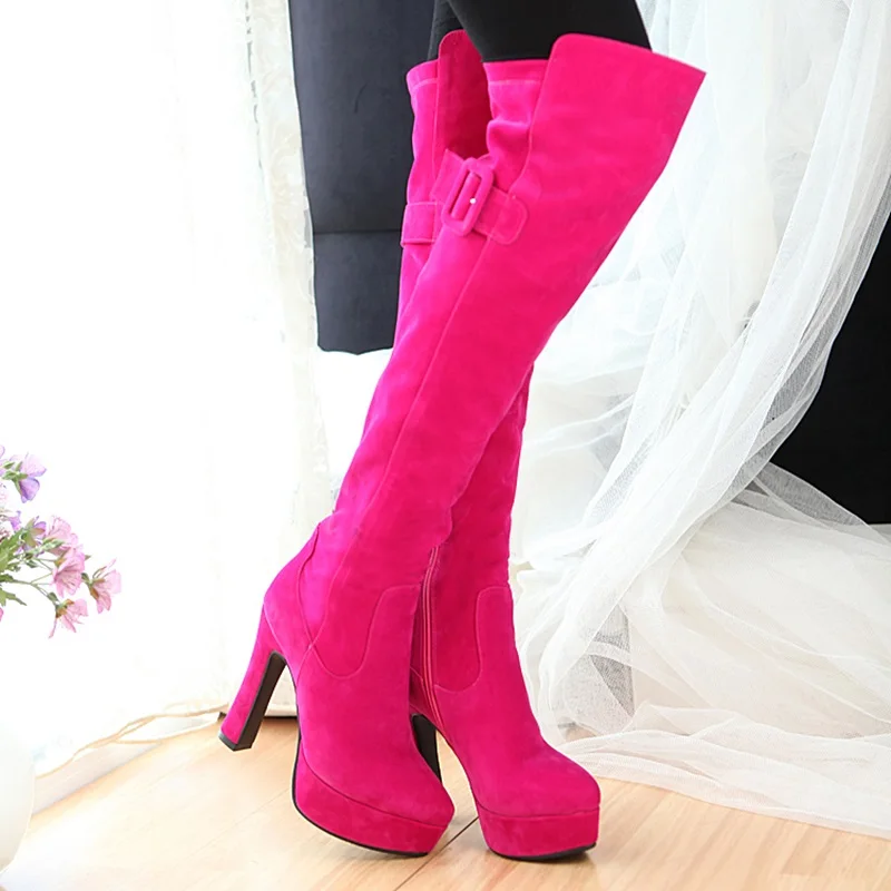 ASUMER 2023 Size 32-43 New Flock Over The Knee Boots Sexy Ladies Zipper Winter Boots Thick High Heels Platform Shoes