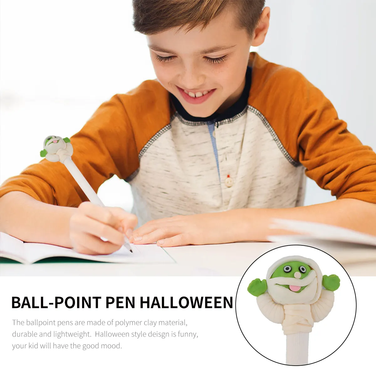 5Pcs Funny Halloween Ballpoint Pens Polymer Clay Material Creative Colorful Non-Fade Student Reward Pens for Writing Tools