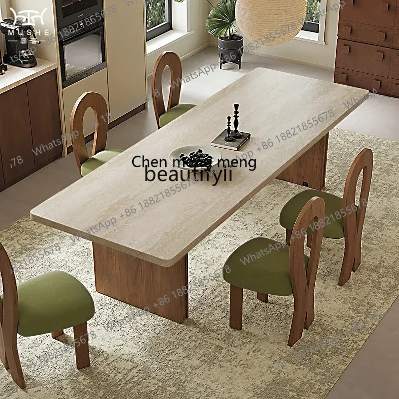 

178French retro travertine rock slab dining table designer household large dining table