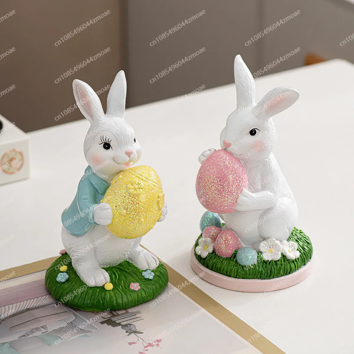 Easter resin bunny bunny ornament creative cute home crafts cross-border white bunny