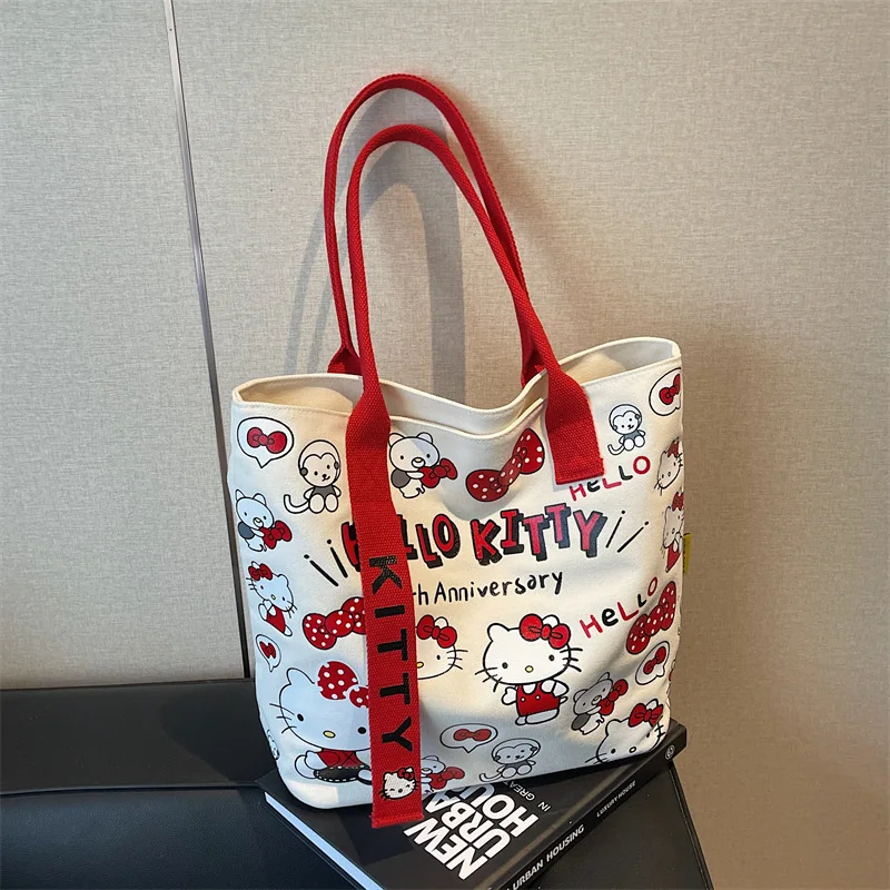 

anime Hello Kitty Large capacity tote bag shoulder bag Kawaii Portable portable cosmetic storage bag Canvas shopping bags Gift