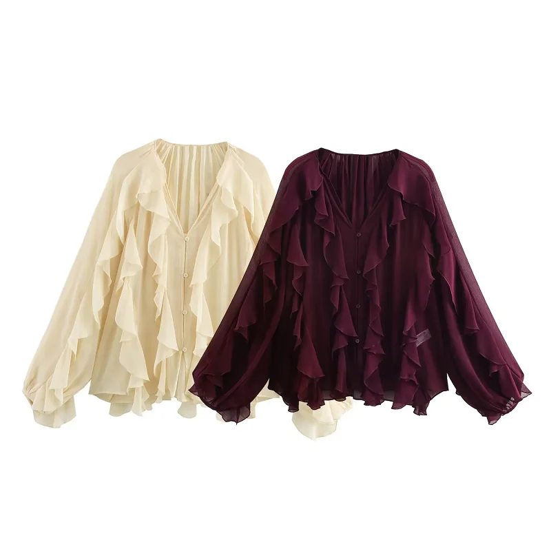 TRAF Elegant Shirts & Blouses 2025 Women's Spring Long Sleeve Blouses Ladies Fashoin Casual Y2k Vintage Purple Yellow Tops