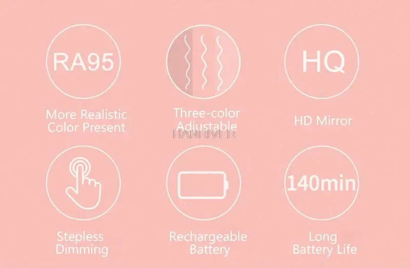 LED-Make-up-Spiegel mit Hintergrundbeleuchtung, Kreislicht, Waschtisch, natürliches Weiß, Kosmetik, zusammenklappbar, verstellbarer Touchscreen-Spiegel, Aufbewahrungsbasis, 3 Modi