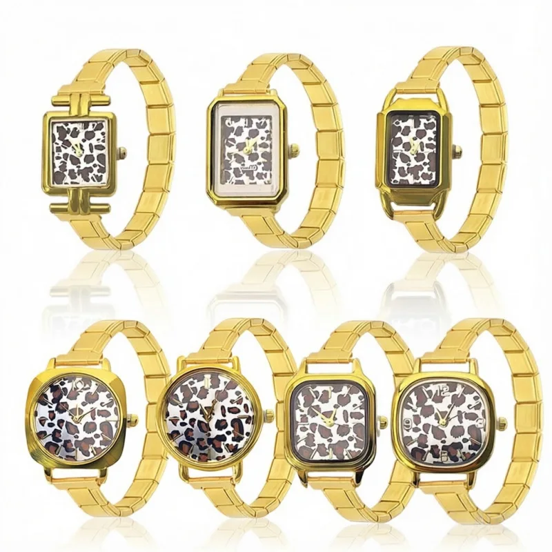

Retro Leopard Pattern Italian Modular Quartz Watch Multi Shape Case Detachable Charm Bracelet Trendy Stacking Women JewelryWatch
