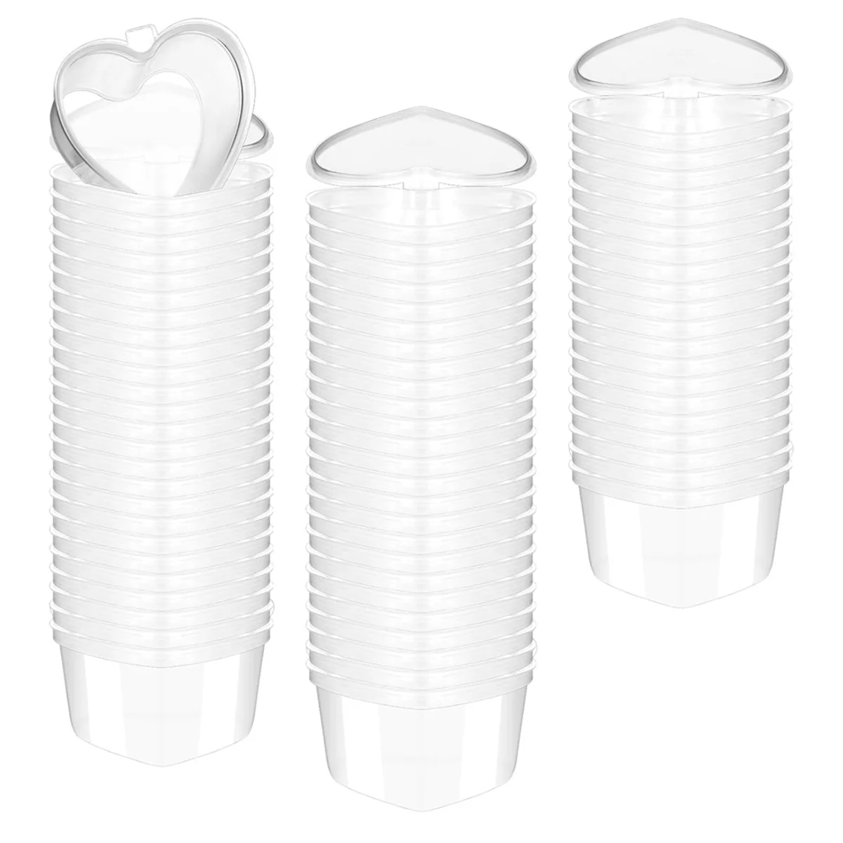 

100 Pcs 2.4 Oz Valentine'S Day Heart Shaped Containers Plastic Box with Lids Reusable Small Portion Cups