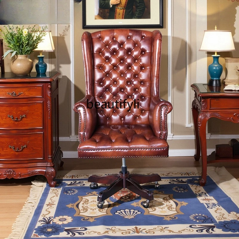 

American Computer Office Chair Luxury European Leather High Backrest Swivel Chair AH320