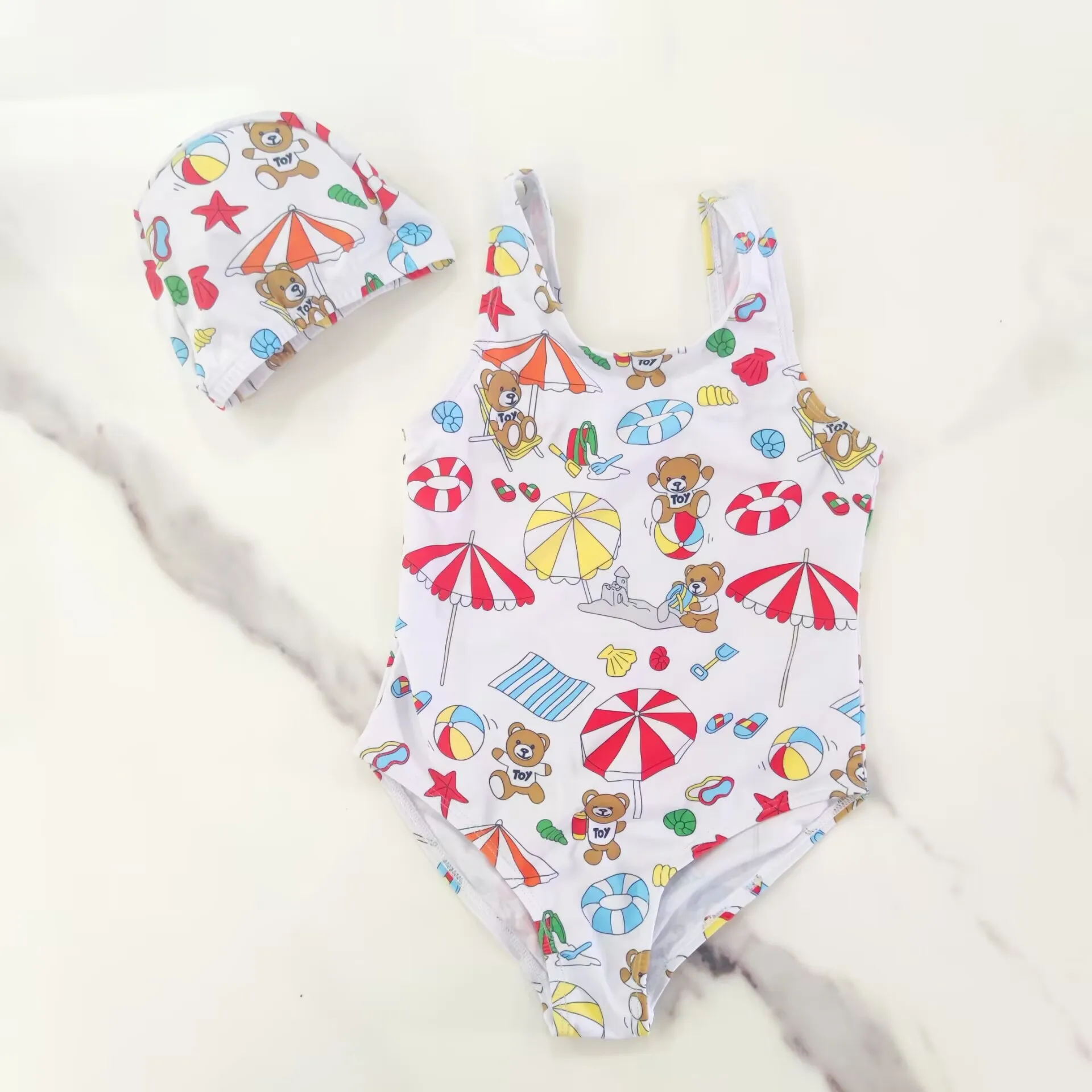 

2025 New girl swimsuit brand children clothes Cute Bear Balloon printed Swimsuit Spot Swim wear Factory wholesale price