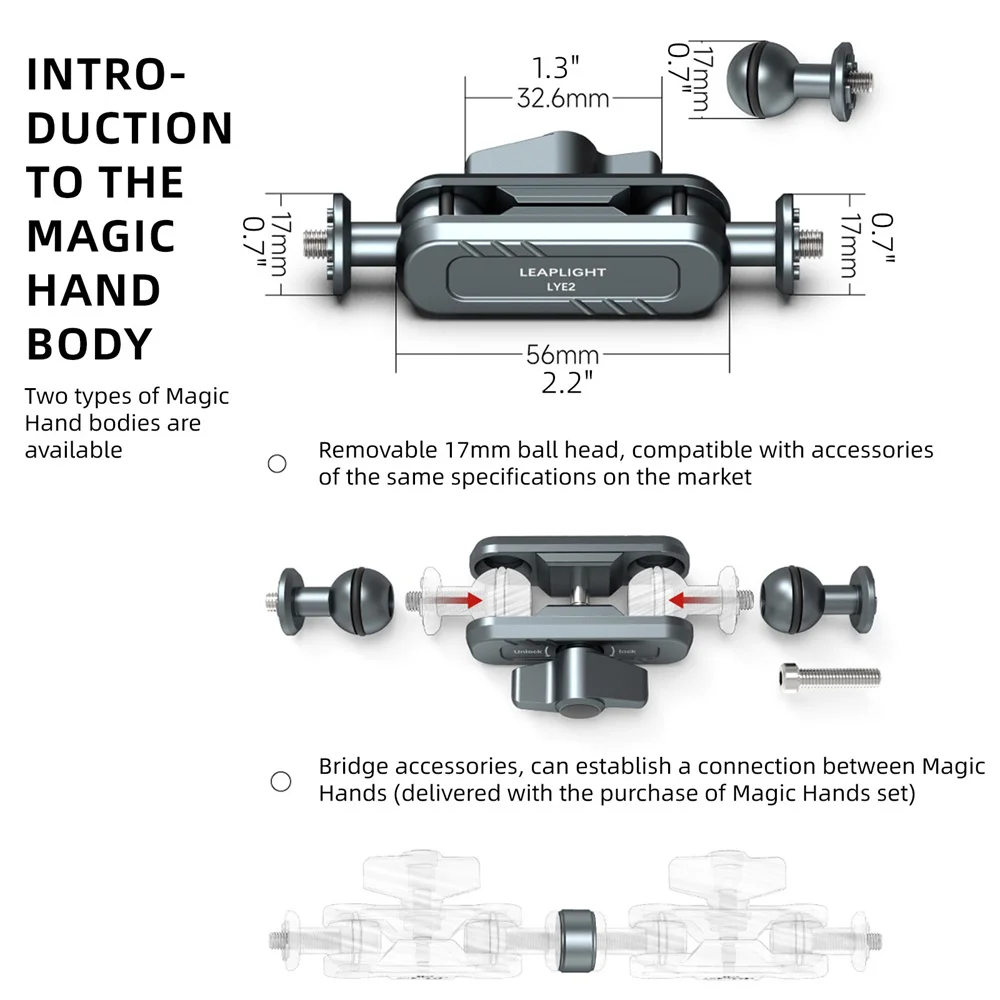 LEAPLIGHT Removable Magic Arm Expansion Accessories with Ballhead Mount for Phone Camera Tripod Stabilizer Mic Free Combination