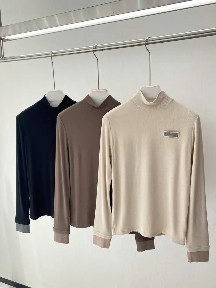 

Autumn B*C Beaded Sweater for Women Wool Blended Half High Collar Long Sleeve Casual Ladies Knitted Pullover