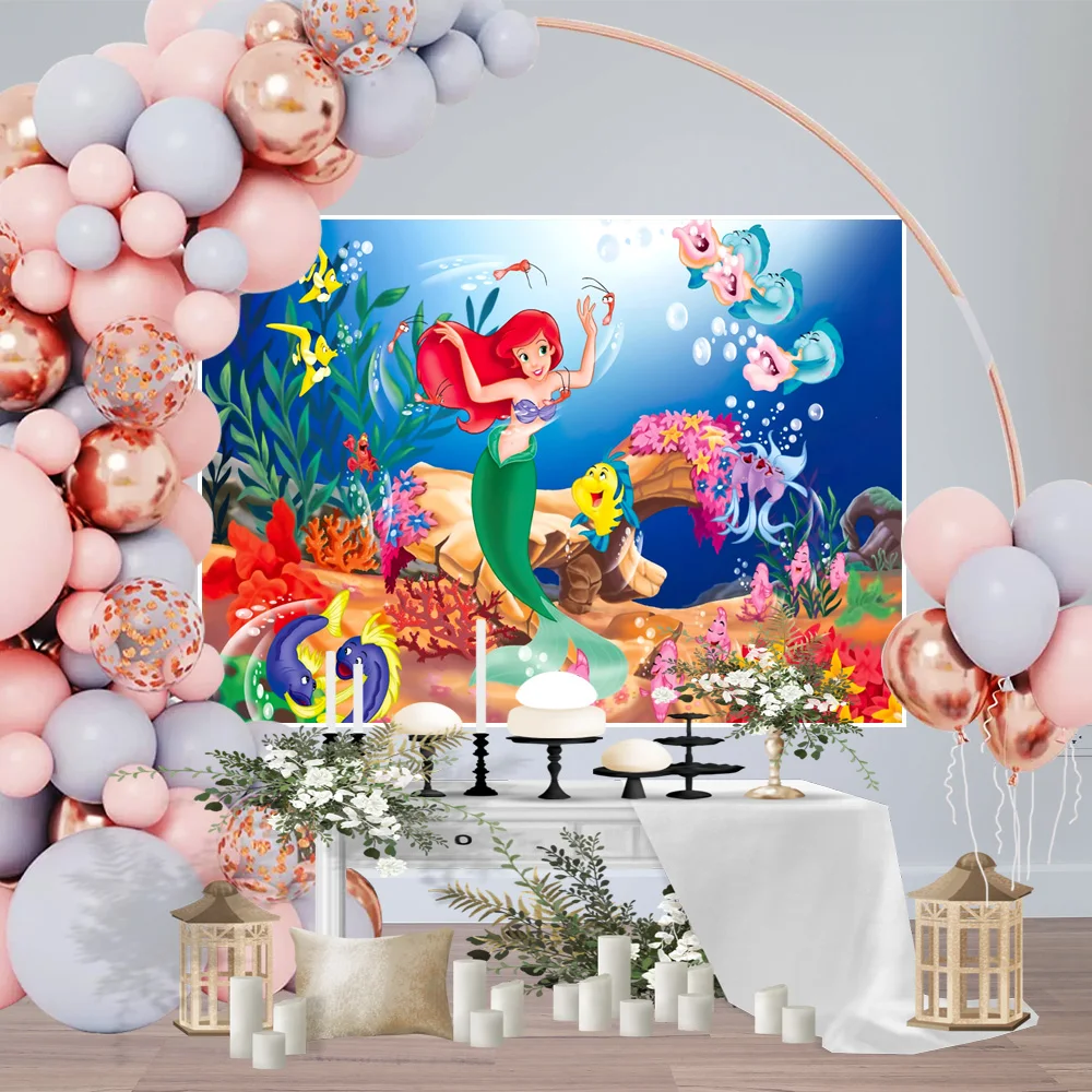 1PC-Little Mermaid background cloth Baby Bath Child Girl birthday party Photography Wedding Party Decoration