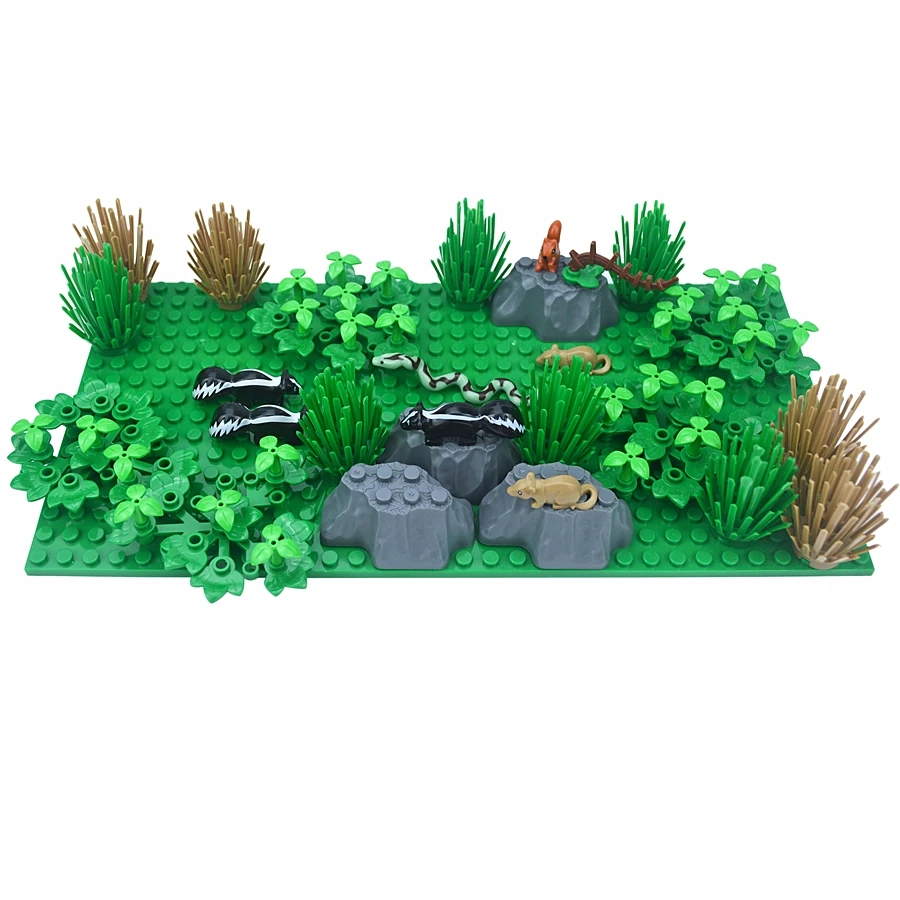 DIY Pflanzen Dschungel Wald Busch Szene Tropische Wildtiere Eichhörnchen Schlange Baum Fels Habitat Bausteine Zusammengebautes Kinderspielzeug – Detail 5