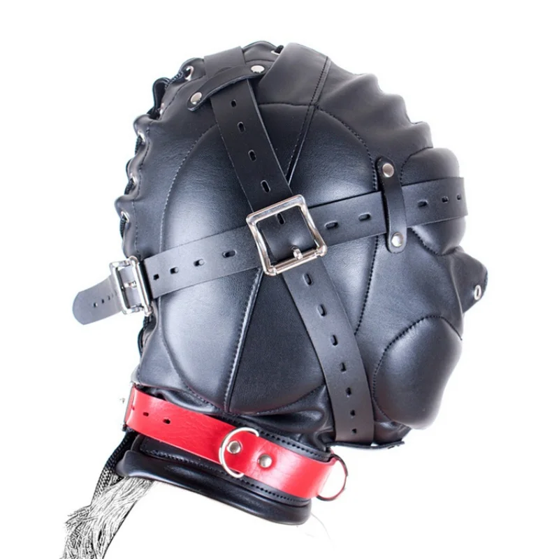 หน้ากากหนัง PU สีดำแบบเต็มหน้า สไตล์เซ็กซี่ สำหรับงานปาร์ตี้คอสเพลย์ เกมแฟนตาซี พร้อมหัวเข็มขัดโลหะ สไตล์พังก์ สำหรับผู้ใหญ่