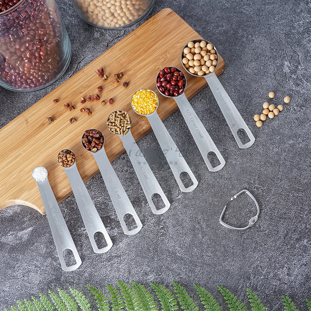 430 Stainless Steel 7pcs Measuring Spoon Baking Seasoning Spoon Set with Scale Measuring Picnic Cooking Seasoning Teaspoon New