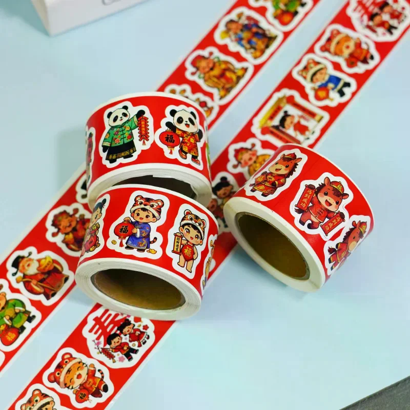 

300 листов/рулон, декоративные наклейки на китайский Новый год, милая мультяшная этикетка с лошадью, наклейка, красный конверт, декор, наклейки, сделай сам, подарки для вечеринки