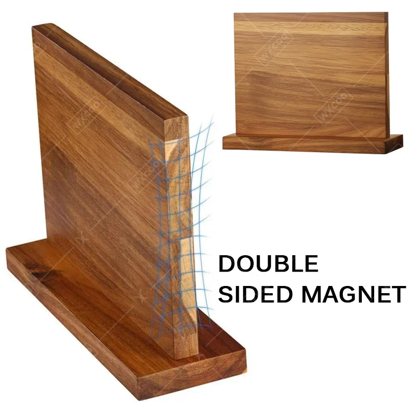 Home Kitchen Magnetic Knife Holder Strong Enhanced Magnets Stands Acacia Wooden Kitchen Knife Block Storage Knife Holder