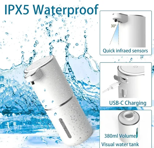 Imagen 2 del producto Dispensador automático de jabón líquido/Foma, dispensador eléctrico sin contacto, recargable por USB con sensor infrarrojo para baño, cocina