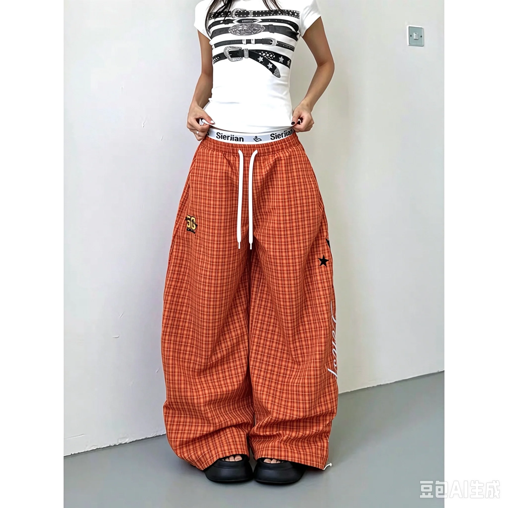 Men Women Straight Leg Quick Dry Trousers 3D Printed Orange Checkered Star Pattern Streetwear Elastic Waist Sport Long Pants