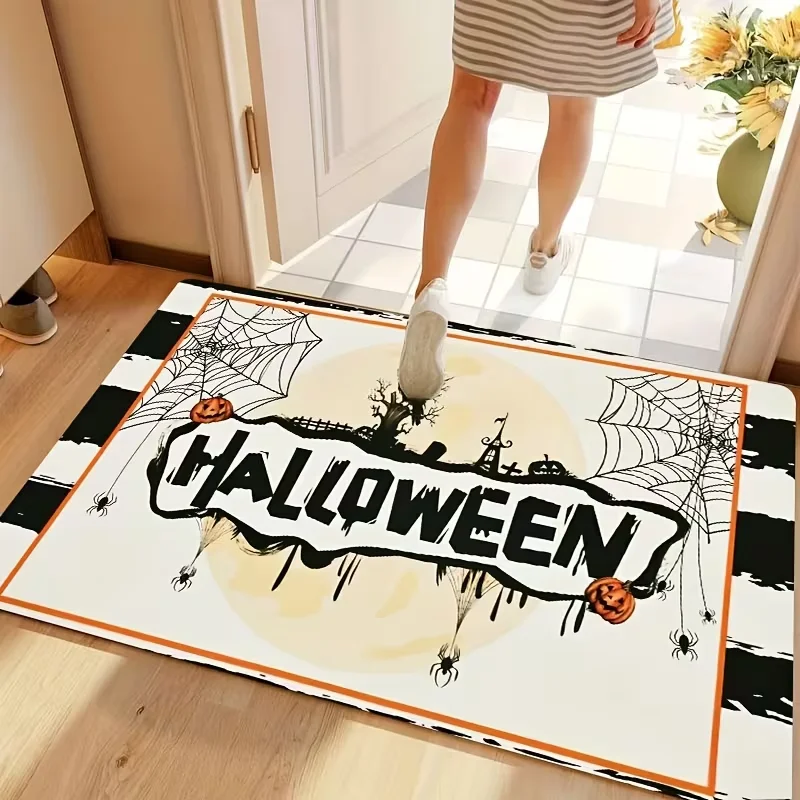 Halloween Spider Web Pumpkin Doormat Non Slip Entry Rug Spooky Moon Pattern Mat Front Porch Holiday Halloween Party Home Decor