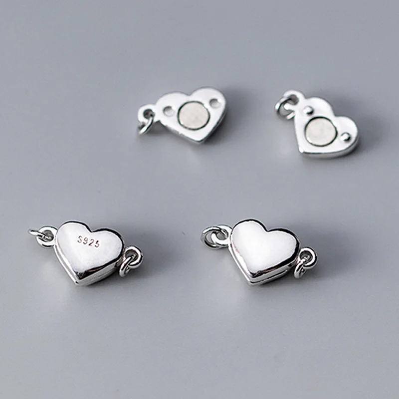 1pc 925 Sterling Silver Two Rings Magnet Buckles 14x8mm Heart Shape Magnetic Connector Clasps DIY Jewekry Necklace Bracelets