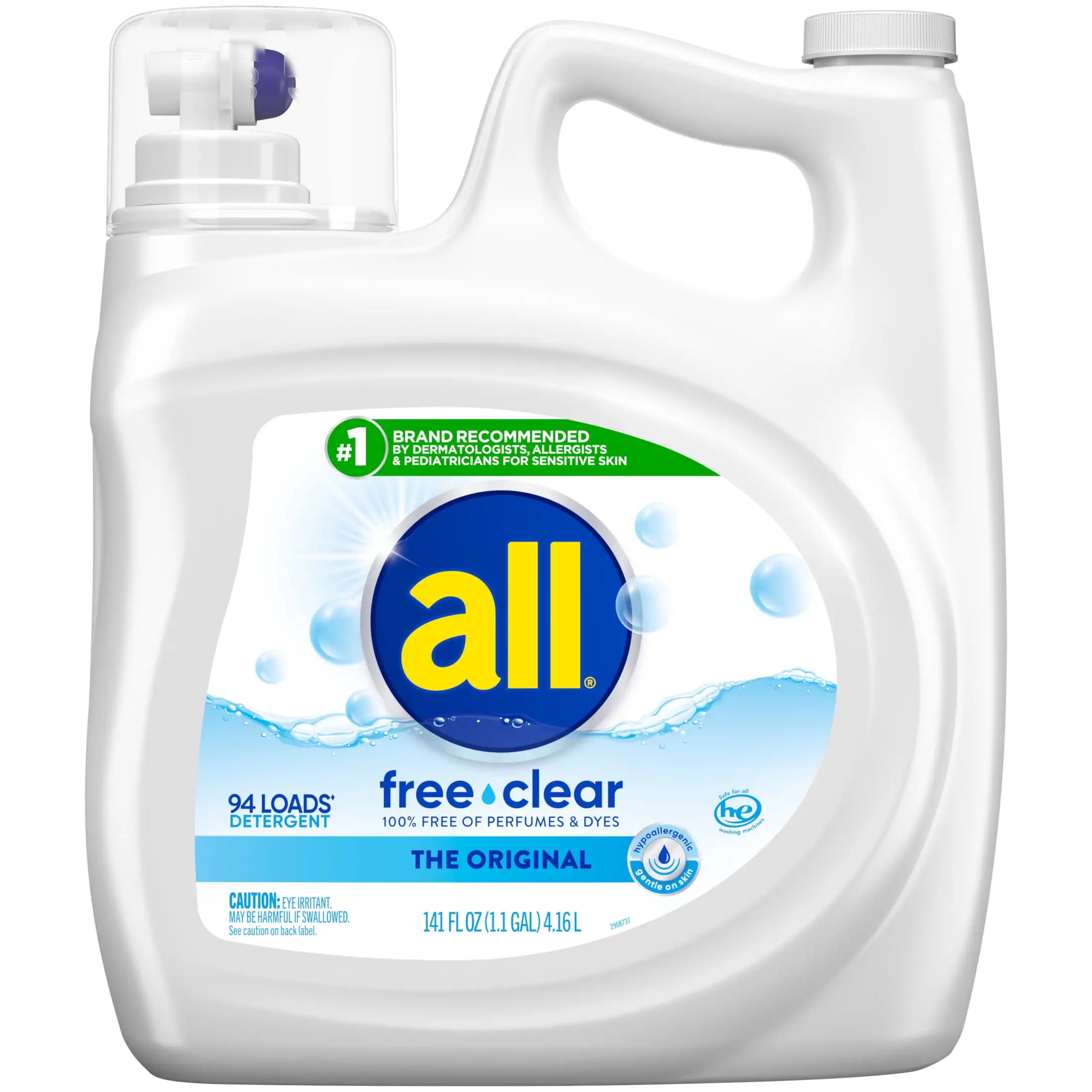 

Liquid Laundry Detergent Free Clear for Sensitive Skin 141 Ounce 94 Loads Tough on Stains Gentle on Skin Hypoallergenic