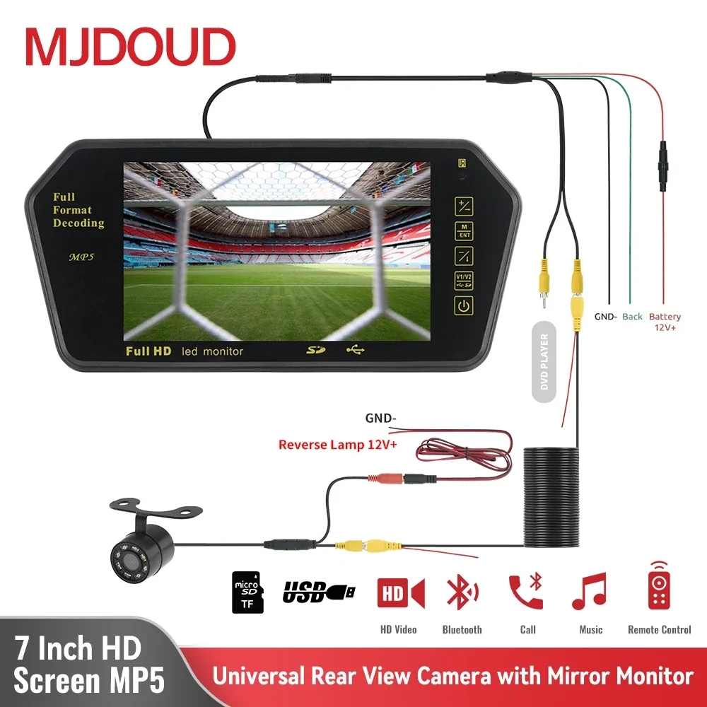 

Автомобильная камера заднего вида MJDOUD с монитором 7 дюймов MP5 и HD-видеомонитором и зеркалом заднего вида с камерой и системой парковки