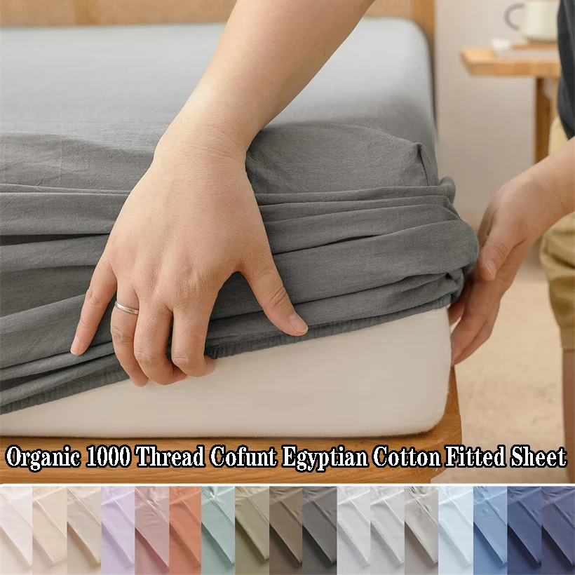 Lençol Ajustável de Algodão Egípcio Orgânico 1000TC Macio com Elástico para Colchão Casal Queen Size 90/120/150/180/200
