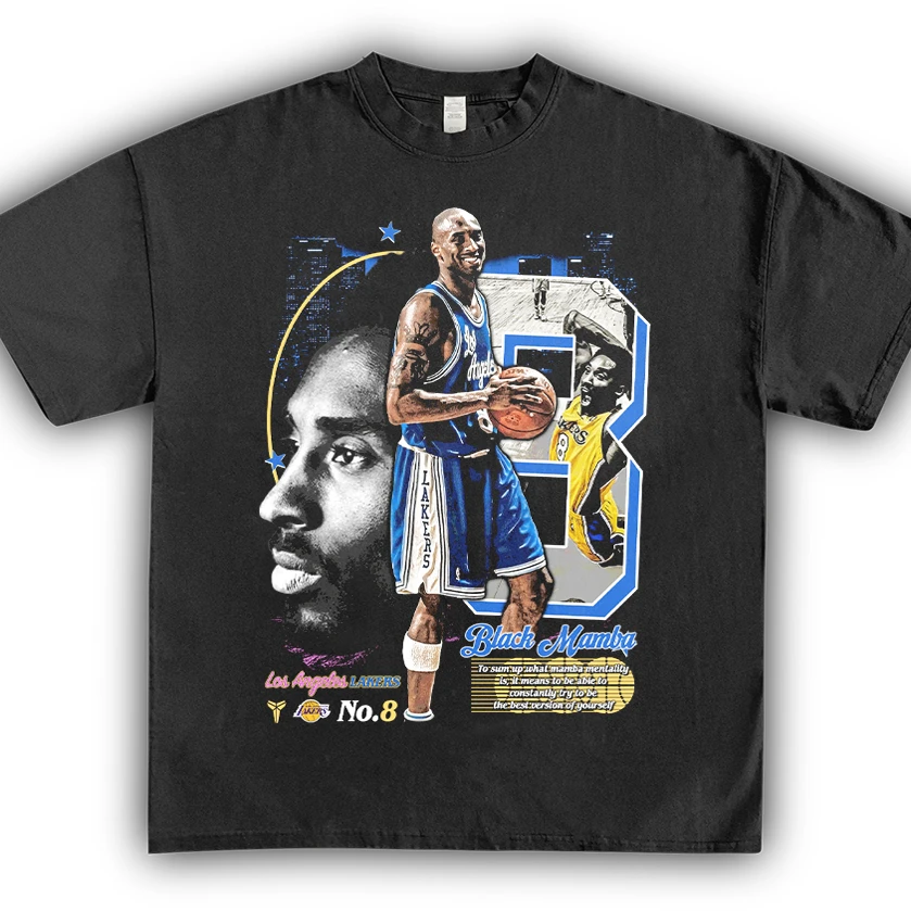 

Футболка Homage Kobe из чистого хлопка свободного кроя, уличная одежда, ретро-принт, антибактериальная, с коротким рукавом, круглым вырезом, молодежная модная летняя футболка