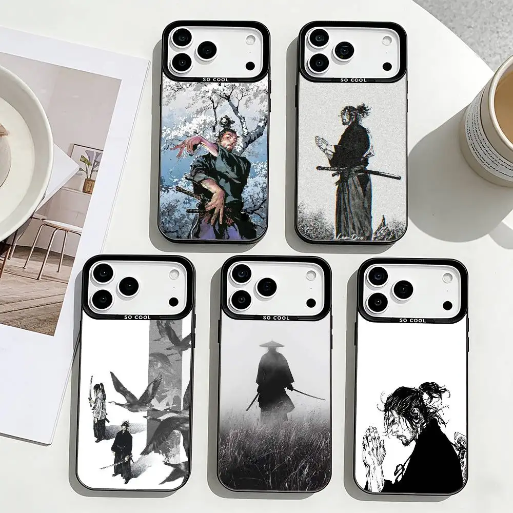 

Classic V-Vagabond S-Samurai Phone Case For iPhone17,16,15,14,13,12,11 Plus,Pro Max Black Border Silver Plated Cover