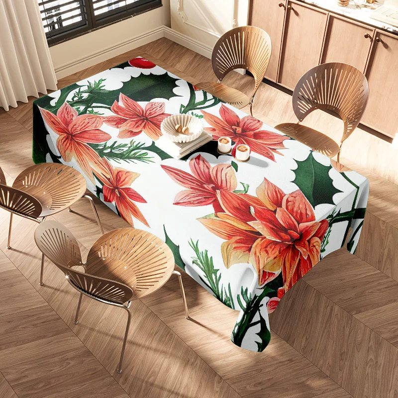 Vibrant Floral Tablecloth: Decorate Your Dining Space with this Eye-Catching Print Green, Red, White Colorful Table Cover for Ho