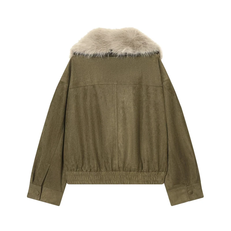 KEYANKETIAN 2025 Winter New Women's Artificial fur decorated suede velvet coat Fashion Luxury Double Breasted Loose Jacket Top