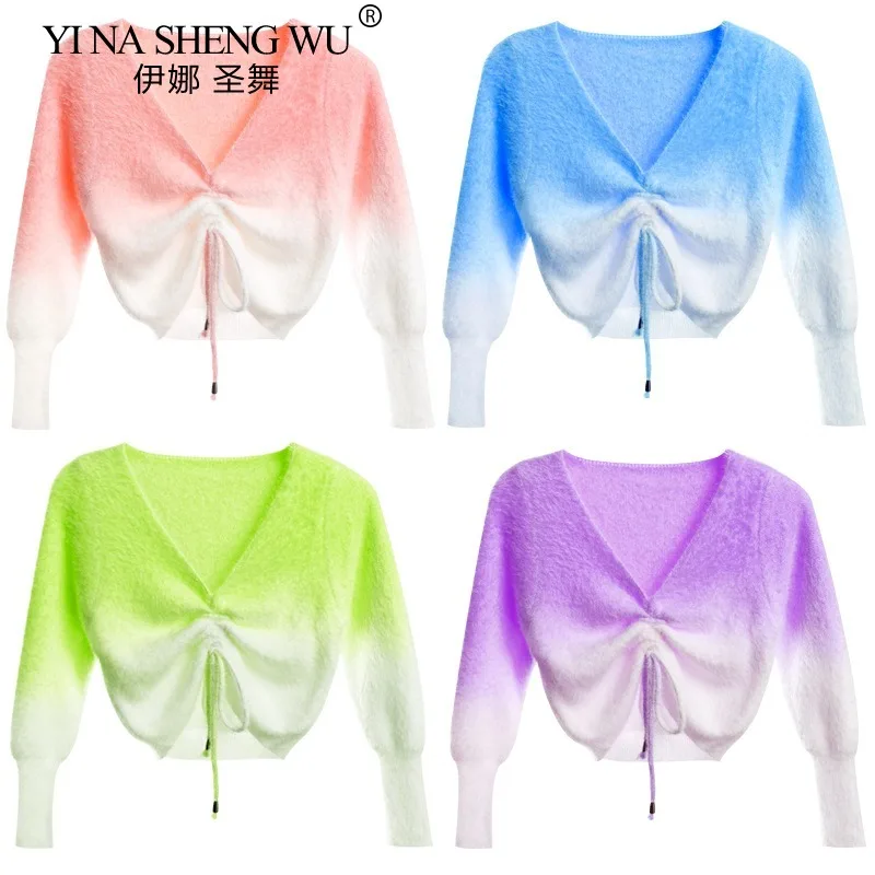

Балетный свитер с градиентом для девочек, пальто, осень-зима, теплая шаль на шнурке, одежда для танцевальной практики с длинными рукавами, детская танцевальная одежда, подарки