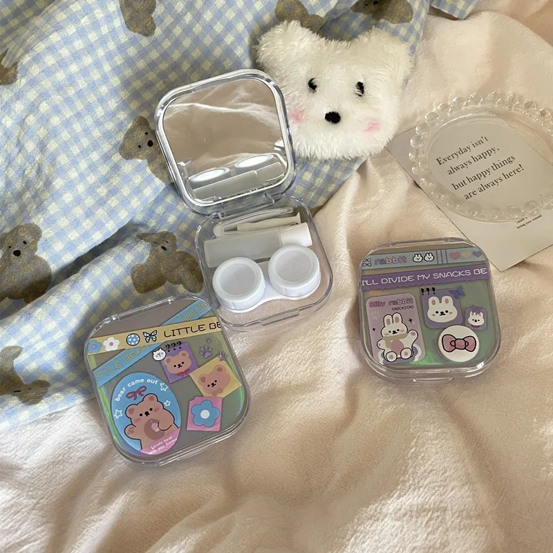 علبة عدسات لاصقة بغطاء ليزر، حاوية عدسات ملونة، صندوق تخزين عدسات التجميل، مجموعة سفر مع مرآة هدية فتاة #5