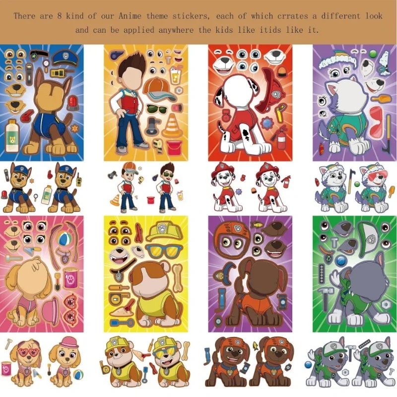 16pcs Paw Patrol Face Swap ปริศนาสติกเกอร์การ์ตูน Patrol Canine สติกเกอร์ประกอบจิ๊กซอว์อะนิเมะ Chase Make A Face ของเล่นเด็ก