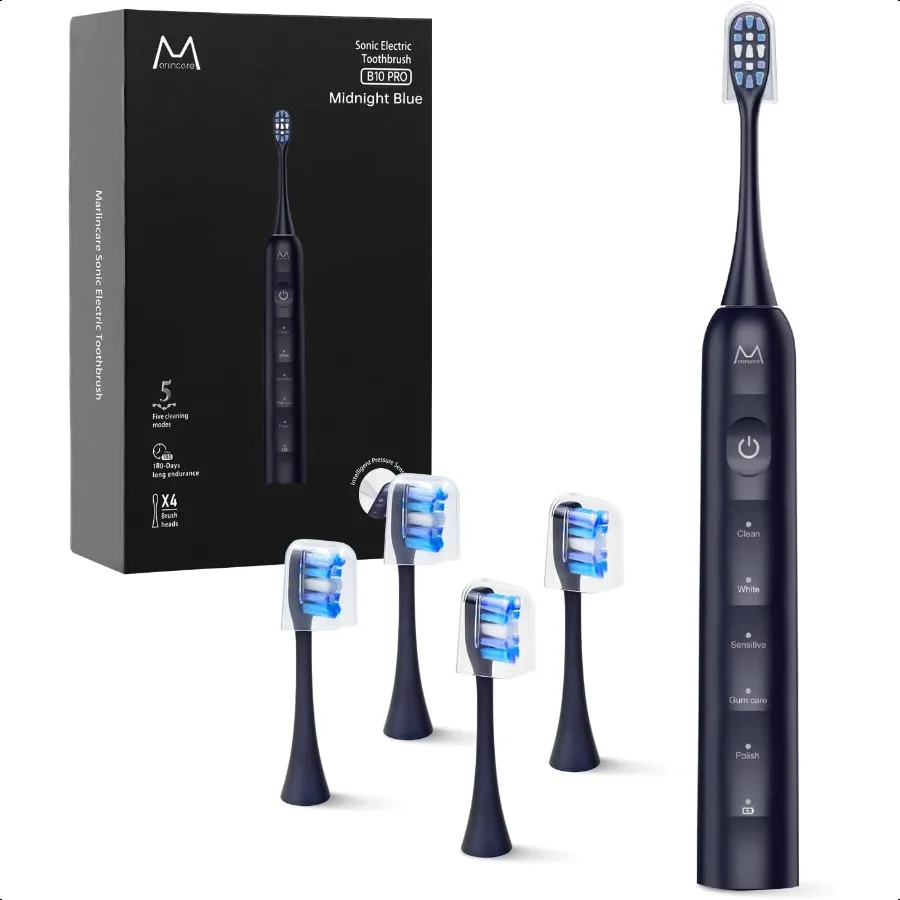 

Звуковая электрическая зубная щетка для взрослых и подростков: срок службы батареи 180 дней, двигатель 48000 В/мин, 5 режимов чистки, 2 минуты, умный таймер, 4 качества R