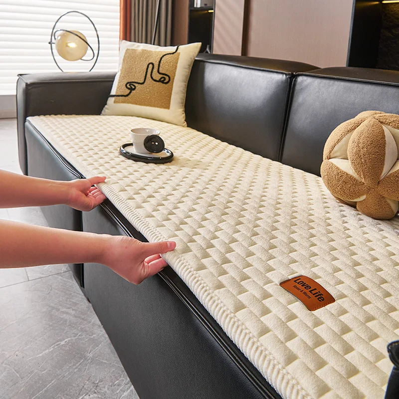 Solid Color Cream Wind Plush Sofa Cushion 2026 New One-piece Combination Sofa Four-season Universal Straight Row Seat Cushion