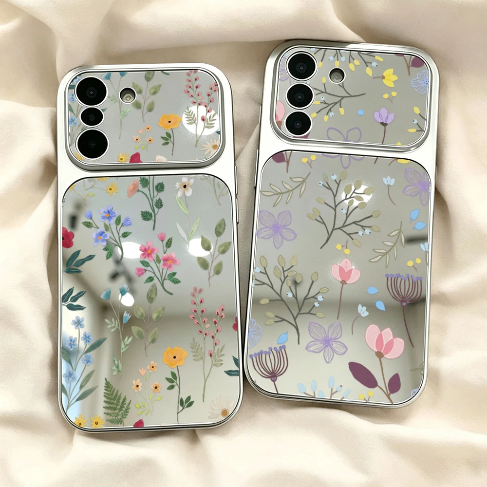 Flower Mirror Phone Case For Samsung A57 A16 A56 5g S26 S25 S24 S23 Ultra FE A37 A17 A07 A55 A26 A54 A36 A53 Shockproof Cover