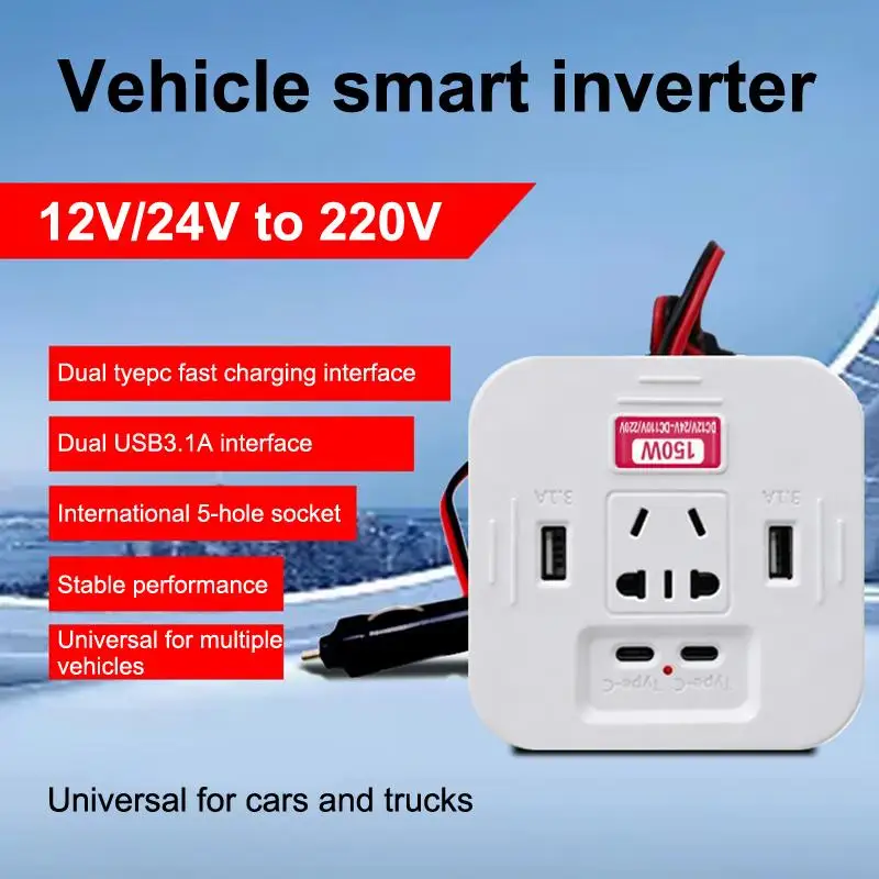 150W Car Power Inverter USB C Fast Charging AC: Outlets Fireproof ABS Shell Road Trips Electronics