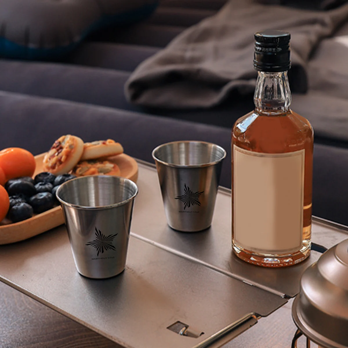 WORTHBUY Outdoor Practical Travel Stainless Steel Cups With Bag Portable Camping Mugs Whisky Wine Glasses Drinking Water Mug