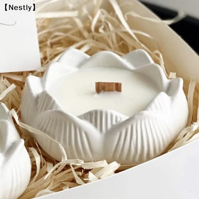 Lotus Candlestick Silicone Mold DIY Handmade Storage Box Plaster Concrete Resin Candle Holder Craft Casting Molds Decor〔Nest〕